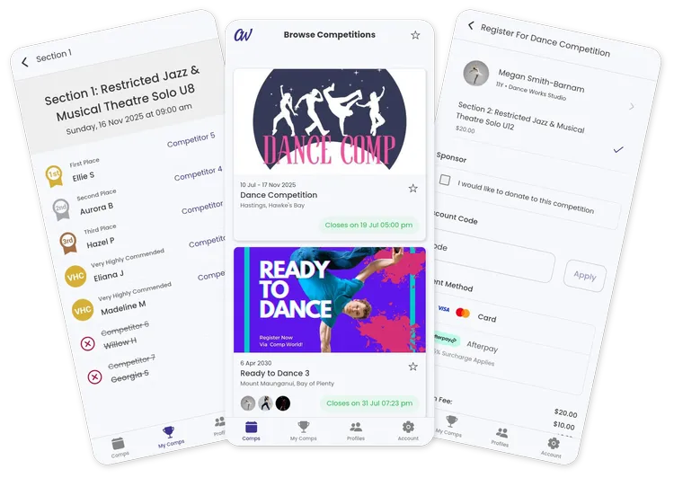 Competitors using the Comp World app on their phones